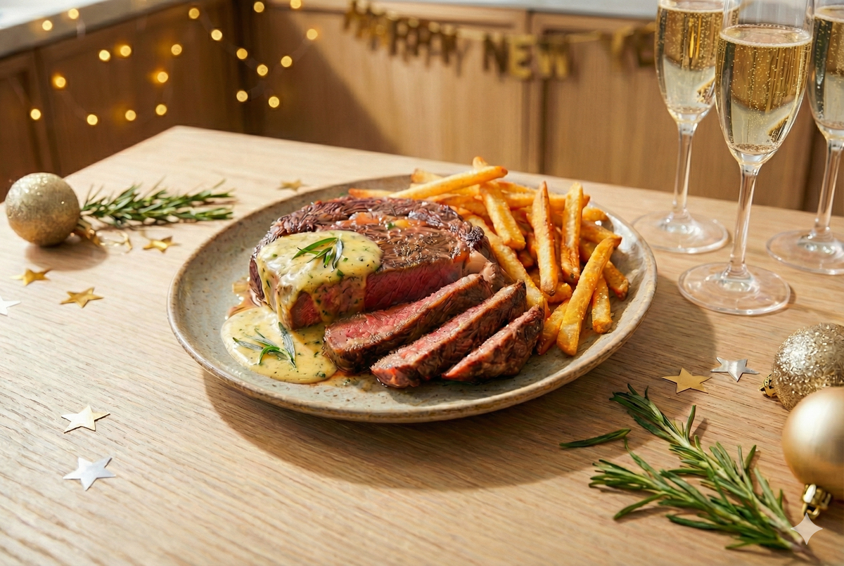 Uuden vuoden luksusta kotona: Steak Frites & Béarnaise-kastike ONYX Cookwaren kanssa